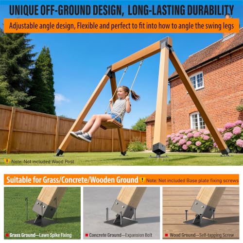 4-Pack Heavy Duty Swing Leveling Base Brackets 45-60 Angle Range Swing Set Brackets Stainless Steel Swing Anchor Leveling Kit Brackets Level on Uneven Ground Fits Grass Gravel and Hard Ground - color: Black, size: Base Brackets:4Pcs