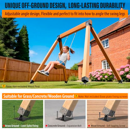 4-Pack Heavy Duty Swing Leveling Base Brackets 45-60 Angle Range Swing Set Brackets Stainless Steel Swing Anchor Leveling Kit Brackets Level on Uneven Ground Fits Grass Gravel and Hard Ground - color: Black, size: Base Brackets:4Pcs
