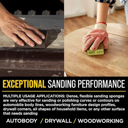 Dura-Gold 120 Grit 4-Sided Hand Sanding Block Sponges, 3.9" x 2.75" x 1" - style: 120 Grit