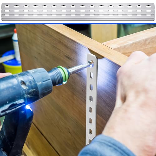 Zonon 10 Pcs 16 Inches Flat Straight Brace Brackets Adjustable 201 Stainless Steel Mending Plate 408mm/16 '' Length 16 Screw Hole Straight Bracket, 2.8 mm Thickness, Slot for 5/16" Screw (Silver) - color: Silver