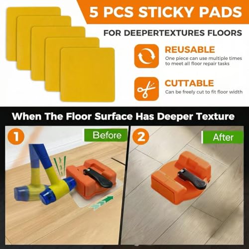 Floor Gap Fixer Kit – Heavy Duty Repair Tool with 180lb Suction Cup, Rubber Mallet & 5 Reusable Pads, Felt-Covered Dual Striking Surface for Laminate, Hardwood & Vinyl Plank Repairs - color: Amber