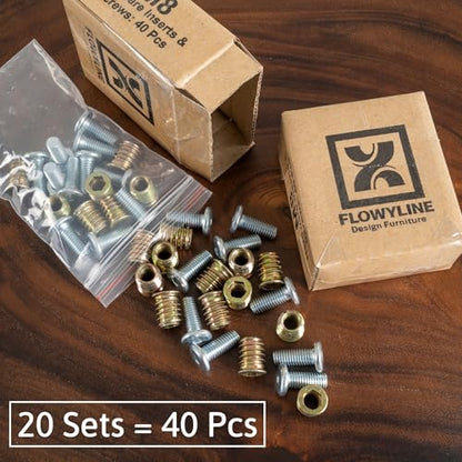 FLOWYLINE 40Pcs M8 Bolt & Threaded Insert Kit for Wood & Metal | | Screws Assortment Kit - size: M8