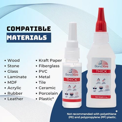 2 oz. Thick CA Glue for Woodworking, Premium Super Glue Kit for Wood Turning with Extra Bottles, Anti Clog Caps, Microtips, Thick Viscosity Cyanoacrylate for Plastic, DIY, Craft, Hobby, etc - size: 2 oz, style: THICK