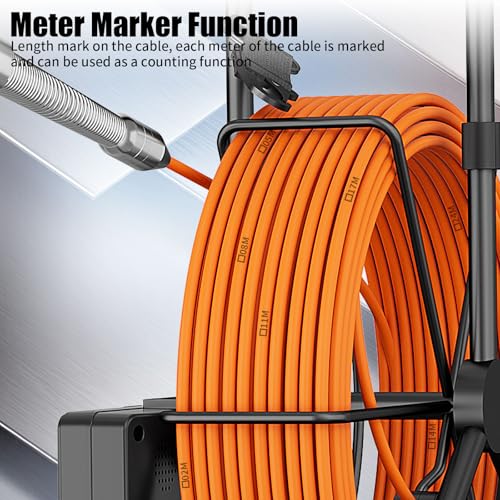 Sewer Camera, 100 ft/30 m, 4.3" Pipe Drain Inspection Camera with DVR Function and 12 Pcs LED Lights, IP68 Waterproof 23 mm Industrial Endoscope, Meter Marker, Included 32GB Card - size: 100 ft/30 m/23 mm With DVR
