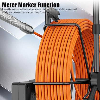 Sewer Camera, 100 ft/30 m, 4.3" Pipe Drain Inspection Camera with DVR Function and 12 Pcs LED Lights, IP68 Waterproof 23 mm Industrial Endoscope, Meter Marker, Included 32GB Card - size: 100 ft/30 m/23 mm With DVR