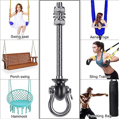 Dolibest Set of 6 Permanent Antirust Stainless Steel 304 Heavy Duty Swing Hangers for Playground Porch Yoga Hammock Chair, Easy to Install on Wood/Steel Beam, Rustproof and Durable, 7.67'' - color: Silver 7.67'' 6 Pack