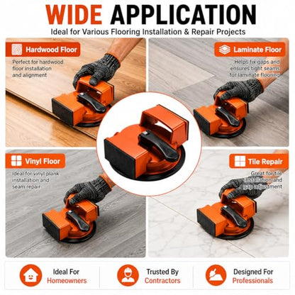 Floor Gap Fixer Tool, Heavy Duty Suction Cup Wood Floor Gap Repair Kit with Rubber Mallet, Non‑Slip Gloves & Adhesive Shims, for Laminate Vinyl LVP Hardwood Flooring Plank Gap Fixing