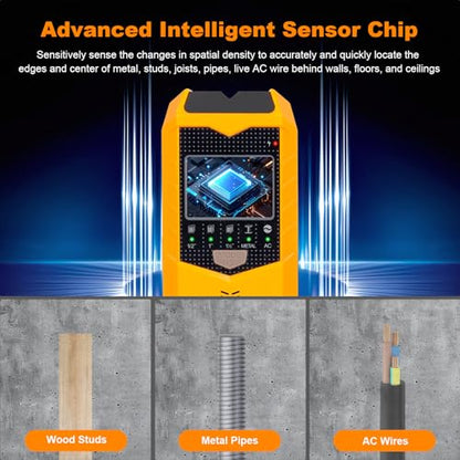 Stud Finder Wall Scanner, 5 in 1 Stud Detector with Smart Microprocessor Chip and HD LCD Display, Beam Finders for Center and Edge of Wood, AC Wire, Joist, Metal and Pipe, Tool Gifts for Men