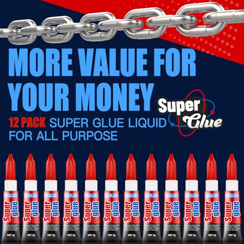 ALECPEA Super Glue, 12 X 3g, Liquid Instant Glue for Metal and Ceramic - color: Liquid