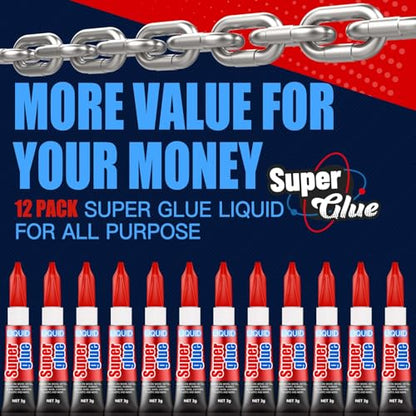 ALECPEA Super Glue, 12 X 3g, Liquid Instant Glue for Metal and Ceramic - color: Liquid