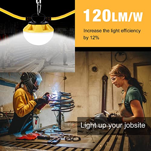 LED Construction String Light 30FT, 50W 6000Lm,18AWG Wire,5000K Linkable String Work Lights with 5 Bulbs & Hooks, Industrial Temporary Lighting for Construction Site, Crawl Space,Job Site,Attic - size: 30FT-2prong