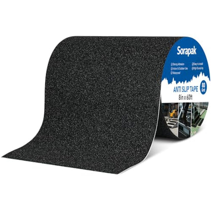 8" x 60 Ft Black Anti Slip Tape, 80 Grit Non Skid Grip for Stairs - size: 8'' x 60FT