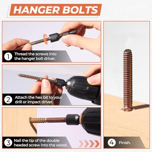 16PCS 1/4"-20 x 3 Hanger Bolts Kit & 1PCS 1/4"-20 Hanger Bolt Driver with 1/4 Hex Shank,Double-Headed Screws,Self-Tapping Screw,Wood Dowel Screw,Suitable for Assembling Furniture (Pack of 3) - size: 1/4-20"x3"-16PCS (Pack of 3)
