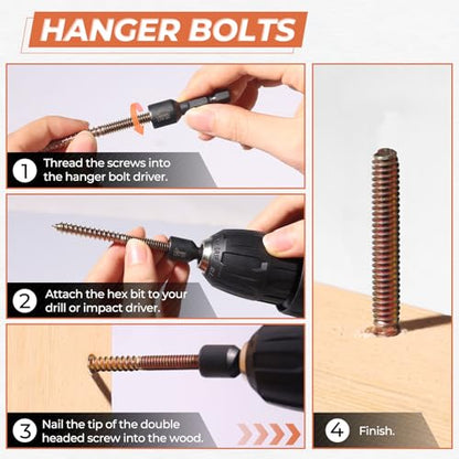 16PCS 1/4"-20 x 3 Hanger Bolts Kit & 1PCS 1/4"-20 Hanger Bolt Driver with 1/4 Hex Shank,Double-Headed Screws,Self-Tapping Screw,Wood Dowel Screw,Suitable for Assembling Furniture (Pack of 3) - size: 1/4-20"x3"-16PCS (Pack of 3)