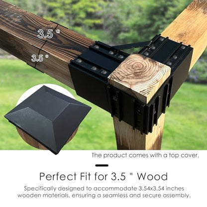Kozyard Pergola Brackets, 4 Pack Kit 3-Way Right Angle Corner Bracket - color: Black/4Sets