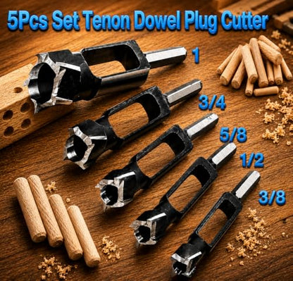 Wood Tenon Dowel Plug Cutter 5Pcs Set Tenon Cutter Plug Maker Woodworking Drill Bit - size: 5pcs set