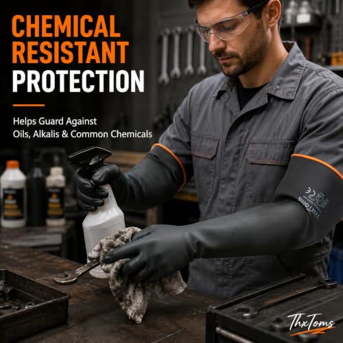 ThxToms Chemical Resistant Gloves, 28 Mil Heavy Duty Latex, 22 Inch, 1 Pair - color: 22"