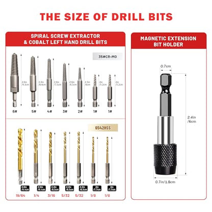 15PCS Stripped Screw Extractor Set Left Hand Drill Bit Set - size: Upgarded Kit-15PCS