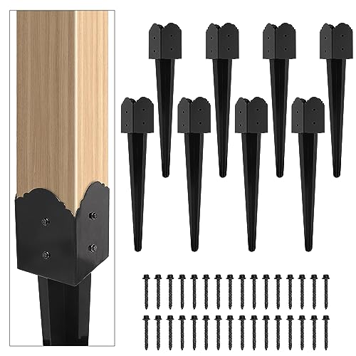 24"x4"x4" Heavy Duty Fence Post Anchor Ground Spike, Black, 8-Pcs,S2 - color: 8 Pack, size: 24''x4''x4'' Style B