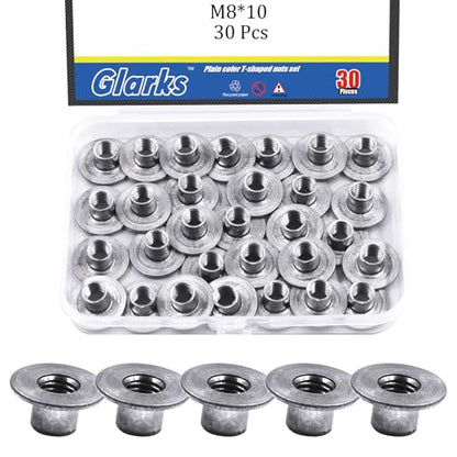 Glarks 30pcs M8 x 10mm Round Base Weld Tee Nut, Carbon Steel Through Hole Tee Nut, Flange Insert Female Thread T-Nuts for Hardware Fitting Fastener, Wood Furniture, Hardware Accessories - size: M8 x 10mm