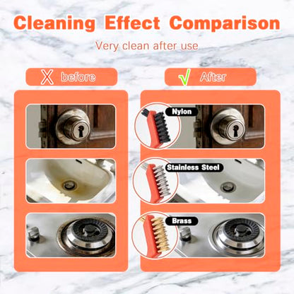 24 Pack Wire Brush Set, 7 in Small Brass Stainless Steel Nylon Brushes
