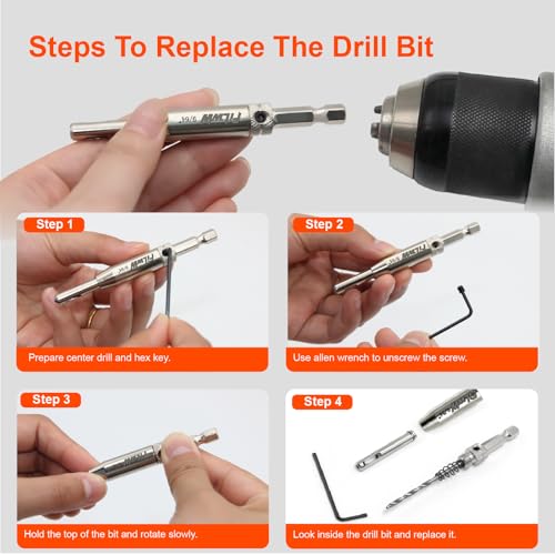 Self-Centering Drill Bit Set, CC2430 3/32", 7/64", 9/64" Self Centering Drill Bit VIX Bit for #6 8 10 Screws