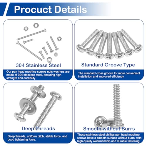 15 Sets 1/4-20 x 1/2" Pan Head Machine Screws Nuts Washers Assortment Kit - size: 1/4-20 x 1/2"