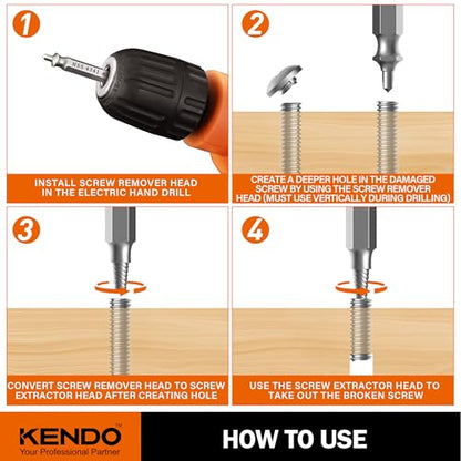 KENDO Tap Extractor Set 6PCS HSS Broken Tap Screw Bolt Remover - style: 6-PCS