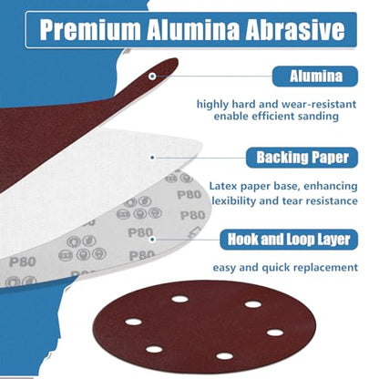 20 PCS 9 Inch 6 Hole Sanding Discs, 180 Grit Hook and Loop Round Sandpaper - color: 180Grit 20PCS