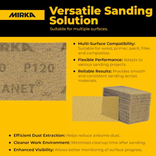Mirka Abranet 2.75x5 Inch 120 Grit Mesh Sanding Sheets Hook & Loop, 50 Pack - size: Grit 120