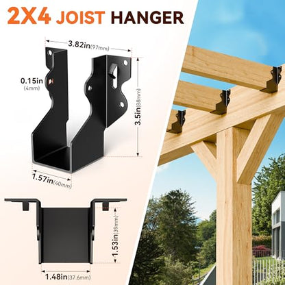 50 Pcs Black 2x4 Joist Hanger,LU24 18 Gauge Double Shear Face Mount Joist Hanger,Hurricane Ties for Rafters Tie Brackets Great for Floor Deck and Ceiling Joists - size: 50Pcs 2x4, style: Black