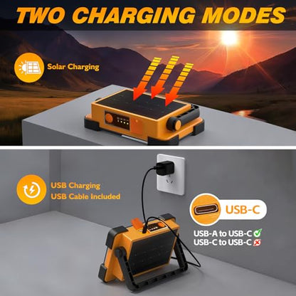 120W Solar Rechargeable 144 LED Work Light, 10000LM Flood Light - color: Yellow