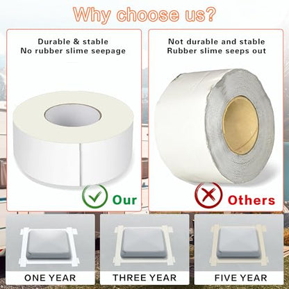 Rv Roof Tape White 2 Inch X 50 Feet, Waterproof Repair Sealant Tape UV-Resistant & Weatherproof Rv Awning Repair Tape for Window, Vent, Boat Sealing, Truck Camper Roof Patch kit Metal Roof Sealant - style: 2in*50ft