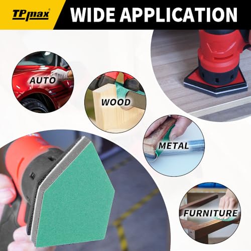 TPmax 100 Pack 90x65mm Detail Sander Sandpaper 150 Grit Compatible with Milwaukee M12 Heavy Duty Hook & Loop Anti Clogging Polyester Film Sheets - size: 150 Grit