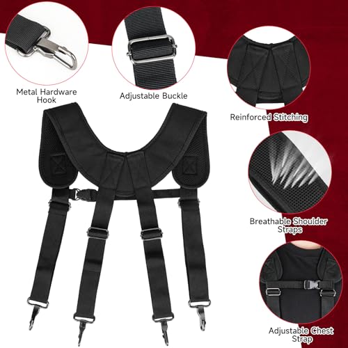 Tool Belt with Suspenders,27-Pockets Heavy Duty Tool Belts for Men with Magnetic Tool Pouch,Detachable & Adjustable Work Belt Bag for Electrician,Carpenter,Construction,Utility Toolbelt,Black,Red - color: Black/Red