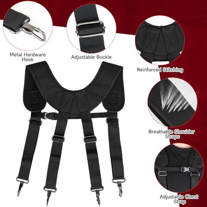Tool Belt with Suspenders,27-Pockets Heavy Duty Tool Belts for Men with Magnetic Tool Pouch,Detachable & Adjustable Work Belt Bag for Electrician,Carpenter,Construction,Utility Toolbelt,Black,Red - color: Black/Red
