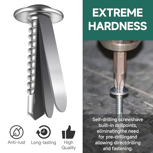 #10 x 1 Self Tapping Screws for Metal, Truss Head Phillips Drive 410 Stainless Steel Self Drilling Sheet Metal Screws with Drill Bit, Fast Tapping (Box of 100) - color: Silver, size: #10 x 1"