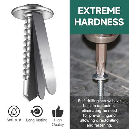 #10 x 1 Self Tapping Screws for Metal, Truss Head Phillips Drive 410 Stainless Steel Self Drilling Sheet Metal Screws with Drill Bit, Fast Tapping (Box of 100) - color: Silver, size: #10 x 1"