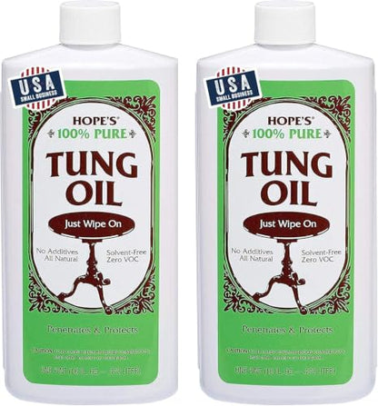 Hope's 100% Pure Tung Oil, Food Safe Wood Finish, 16 Fl Oz - 2 Pack