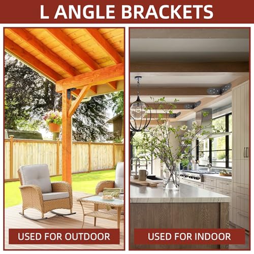 2 Pcs 90 Degree Angle Bracket, Heavy Duty L Brackets Support Angle Brace Carbon Steel Right Angle Flat Plate Bracket with Screws for Repair House Wood Lumber Timber Connectors - style: Flush Inside 45-Degree