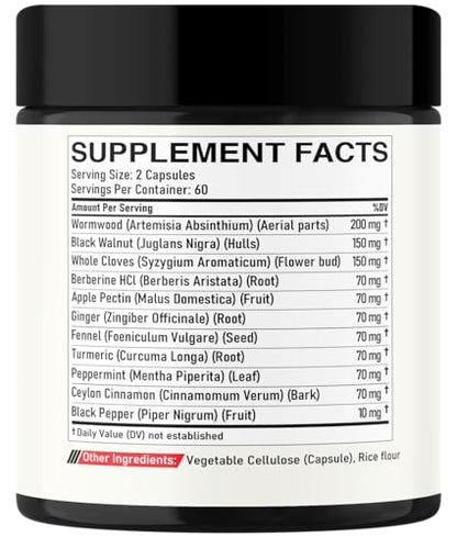 DEDICAD Wormwood Supplement - 120 Capsules Extracted from Black Walnut, Cloves, Turmeric, Apple, Berberine HCl & More - 11 Ingredients Combined for Immune System - 2-Month Supply - size: 120 Count (Pack of 1)