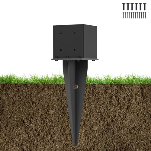 POSTYBAY1 Pcs 22" Fence Post Anchor Ground Spike|Black Powder-Coated|6"x6" - size: 1 Pcs, style: 6"x 6"
