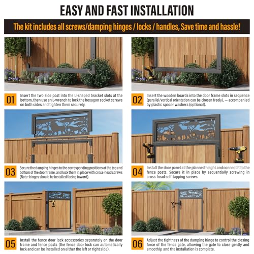 3x5FT Fence Gate Frame Kit 201 Stainless Steel Heavy Duty Garden Gates Anti-Sag Backyard Front Gate Reinforcement Hardware, Left/Right Mount (No Wood Planks Included) - color: W3xH5ft-Lion