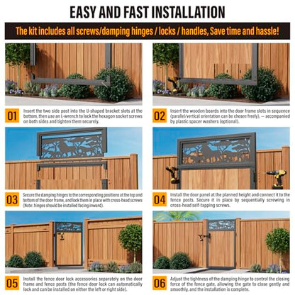 3x5FT Fence Gate Frame Kit 201 Stainless Steel Heavy Duty Garden Gates Anti-Sag Backyard Front Gate Reinforcement Hardware, Left/Right Mount (No Wood Planks Included) - color: W3xH5ft-Lion