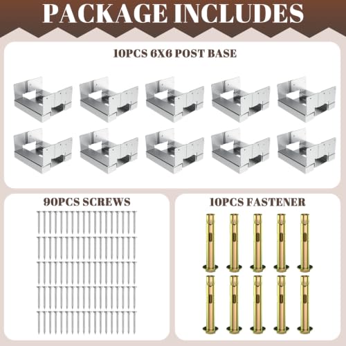 10 Pack 6x6 Post Base for Concrete, Post Anchor Base, Silver - size: 10 Pack Silver