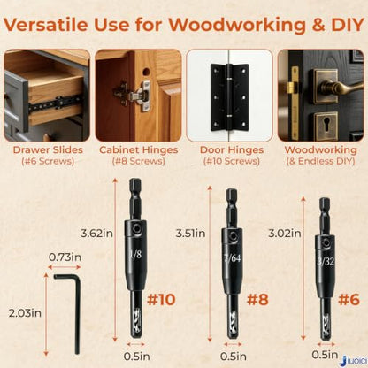 Upgraded Self-Centering Hinge Drill Bit, VIX Bit Set, High Speed Steel - color: Black, size: 3 Pieces