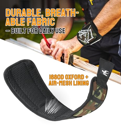 HiRui Magnetic Wristband for Tools – Ultra-Strong 15 Neodymium Magnets Hold Screws, Nails & Bits, Dual Pockets – Hands‑Free for DIY, Home Repairs, Auto – Gift‑Ready for Dad, Husband, Grandpa (CAMO) - color: Camo