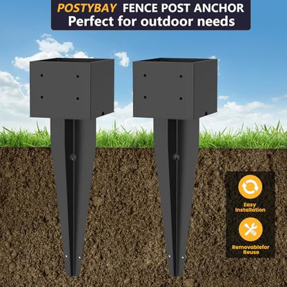 2 Pcs 17" Fence Post Anchor Ground Spike|Black Powder-Coated|6"x6" - size: 6"x 6"