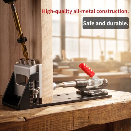 Pocket Hole Jig Kit,3-Hole Metal Pocket Screw Jig System with Quick Clamp