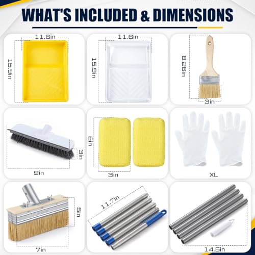 20 Pcs Deck Stain Brush Kit with Extension Rod, 7'' Deck Stain Applicator